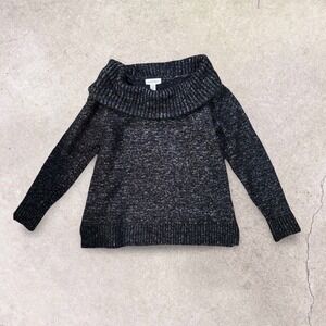 Calvin Klein Black White Marled Off Shoulder Cowl Neck Sweater Wool Blend M